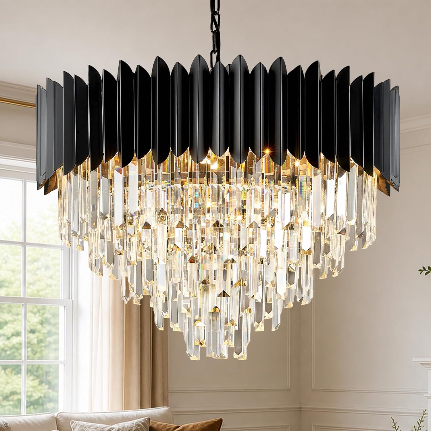 Round Luxe Black Chandelier — 24" — Triangle