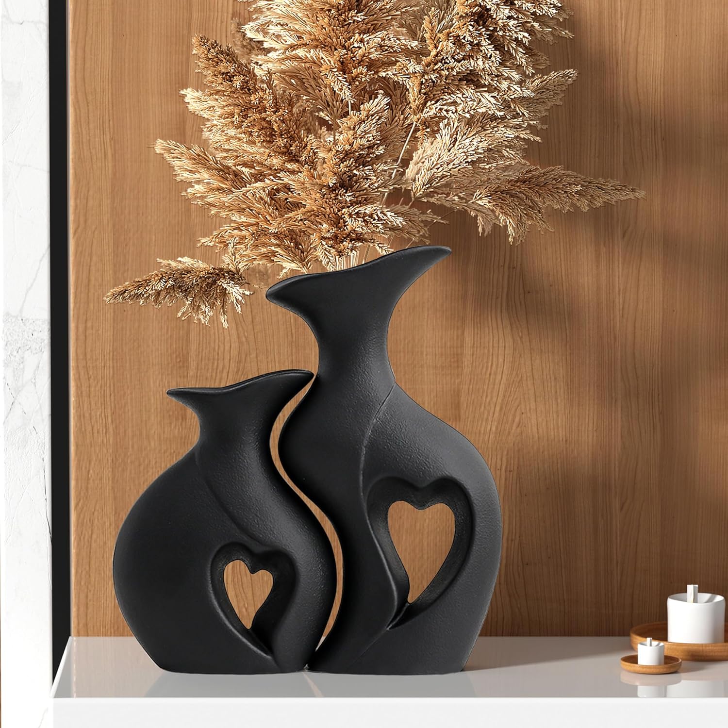 Boho Beige Flower Vase — Set of 2 — Standard Black