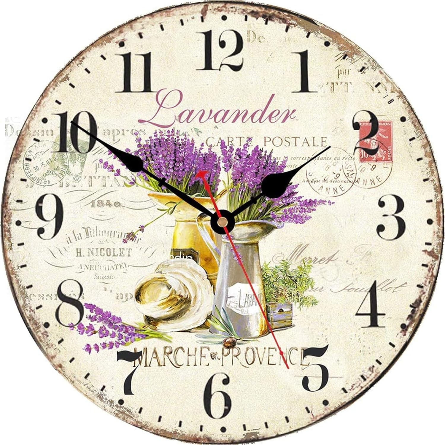 Battery Operated Purple Wall Clock — 12" — Purple Lavander