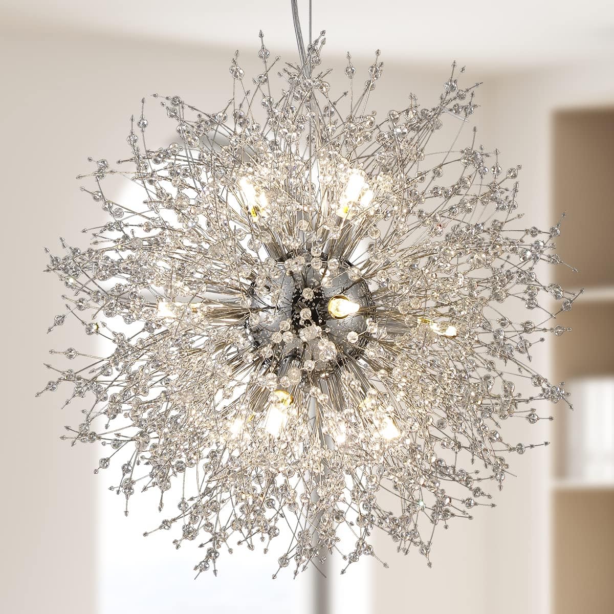 Luxe Metal Chandelier — 12-Light — Chrome - Dia21.6in