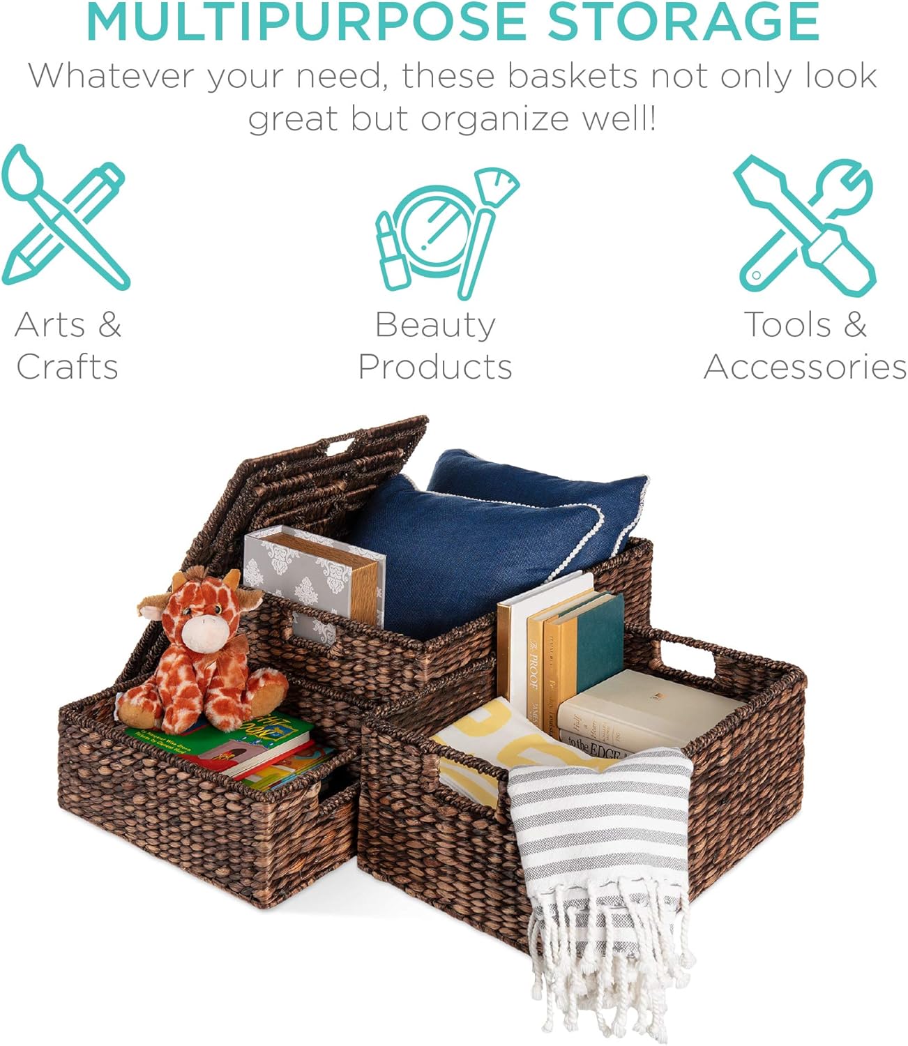 Handwoven Boho Rattan Storage Basket — 21" - View 5