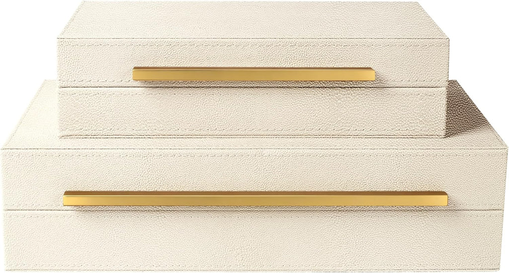 Modern Beige Storage Basket — Set of 2 — Beige-Gold Handle