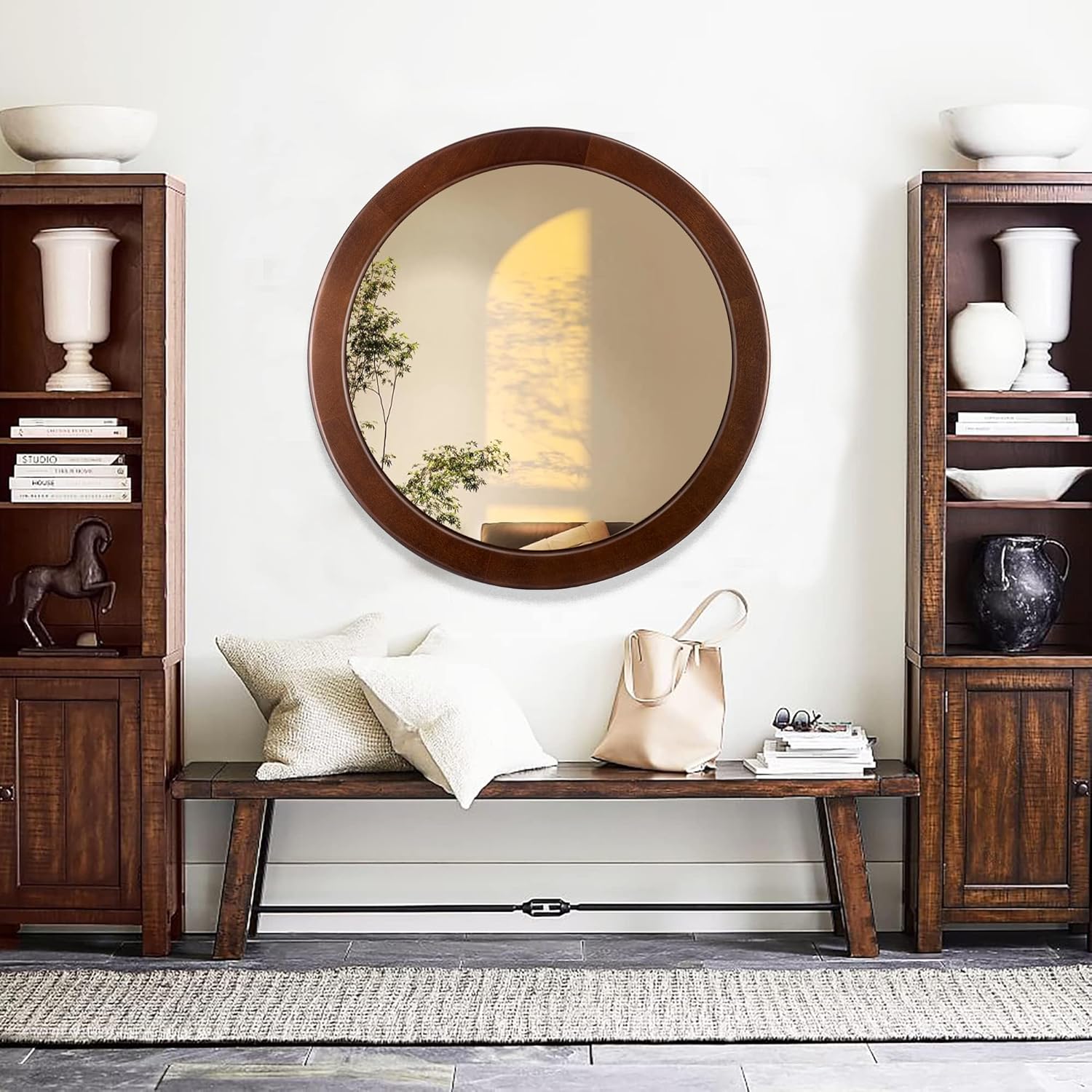 Round Farmhouse Beige Wall Mirror — 24" - View 8