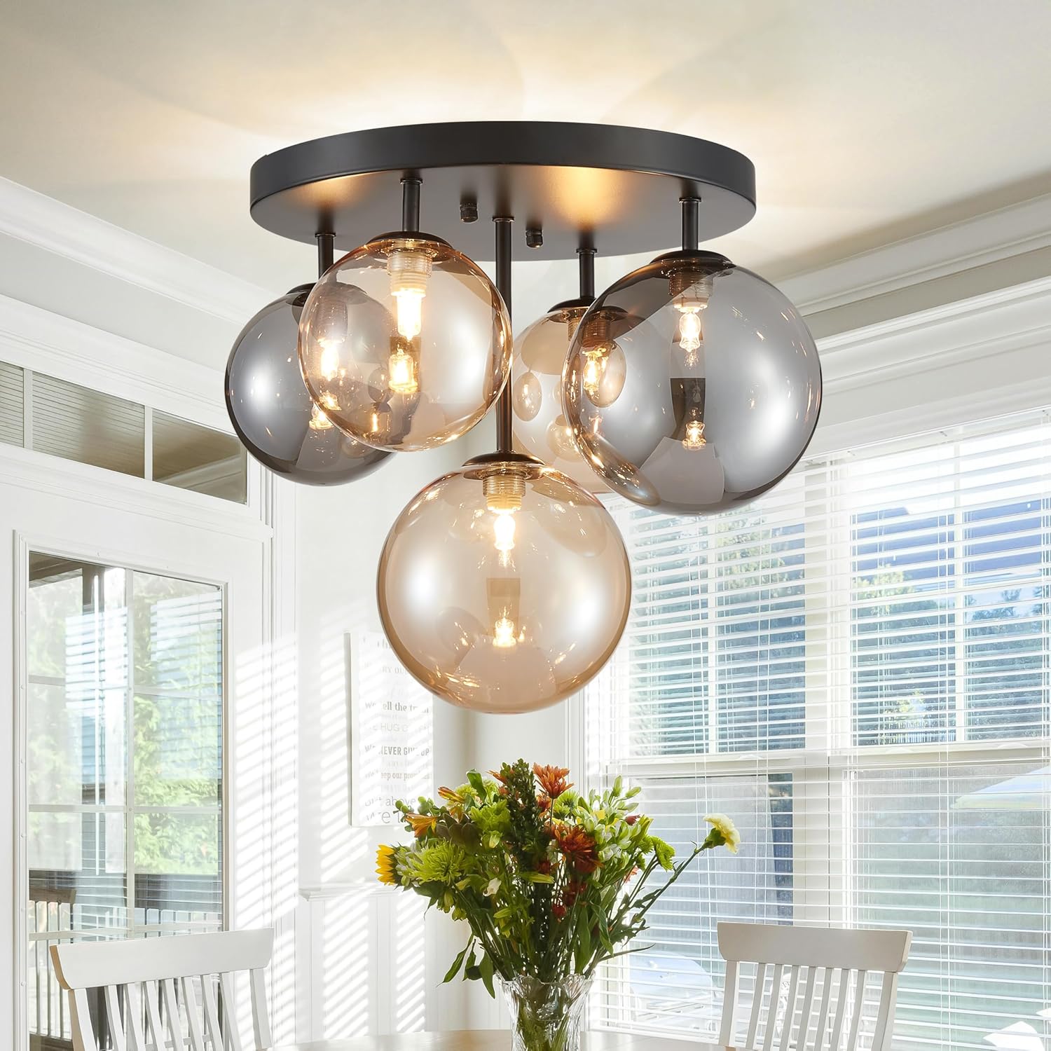 Modern Gold Chandelier — Grey and Champagne with Black Canopy 5 Lights