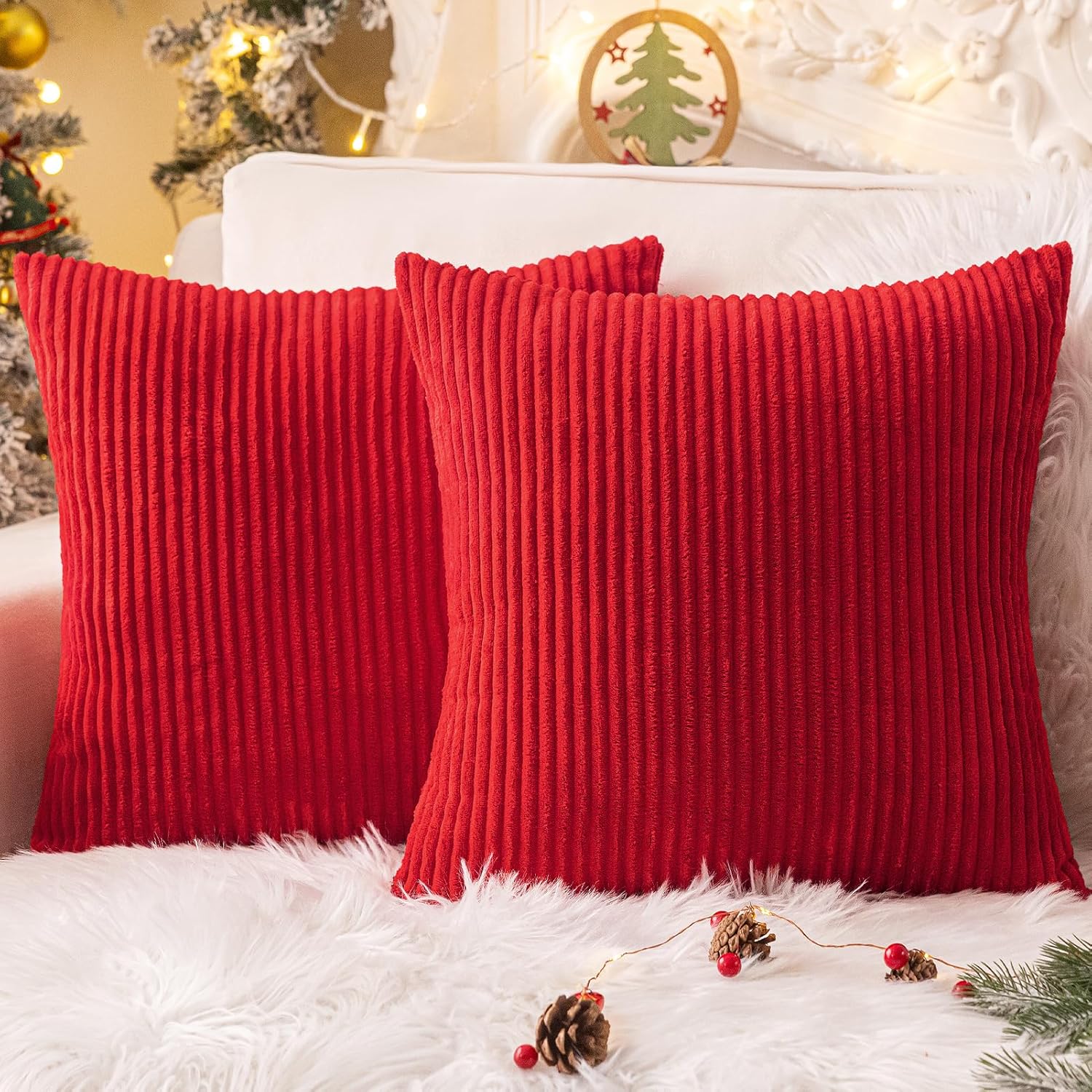 Boho Beige Throw Pillow Cover — 18" — Red