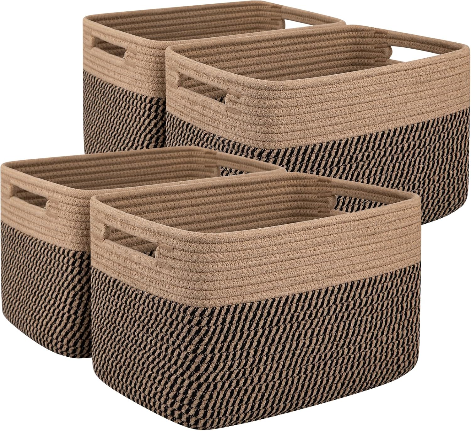 Boho Black Woven Basket — 13" — Brown & Black