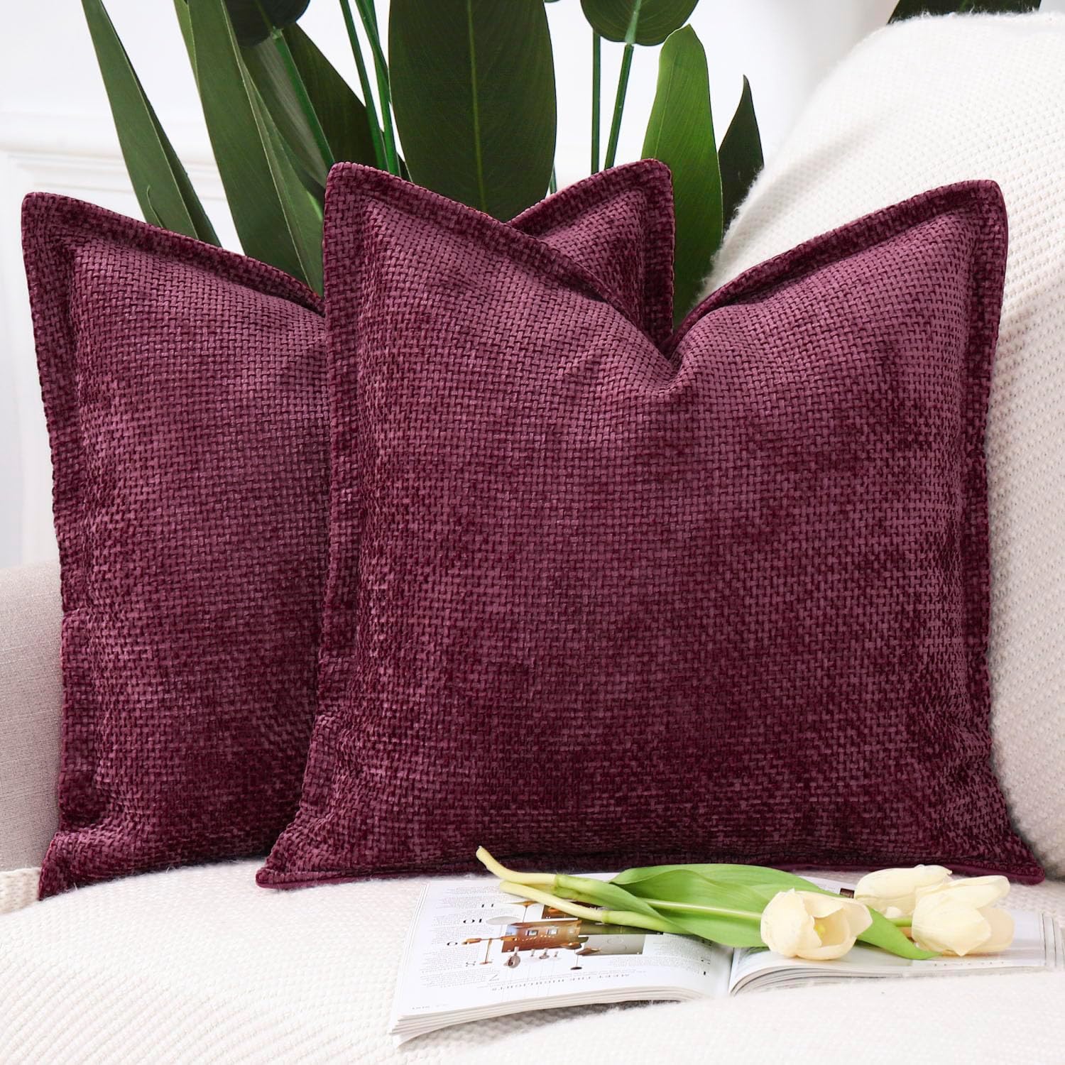 Velvet Boho Beige Throw Pillow Cover — 18" — Burgundy