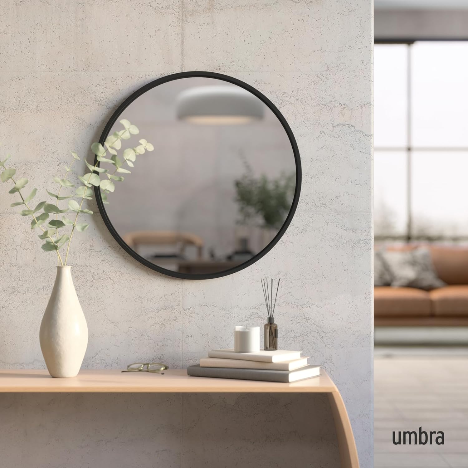 Round Modern Beige Wall Mirror — 24" - View 2