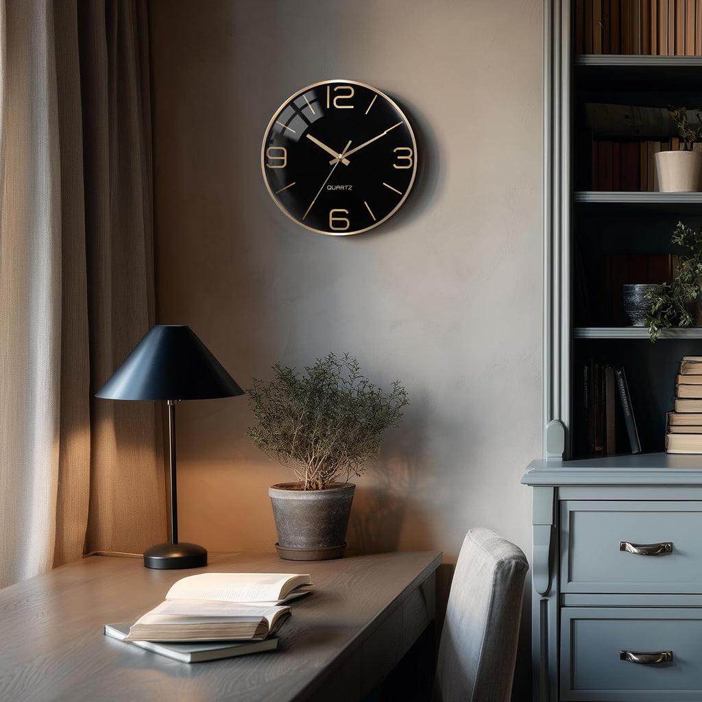 Battery Operated Luxe Black Wall Clock — 12" - View 3