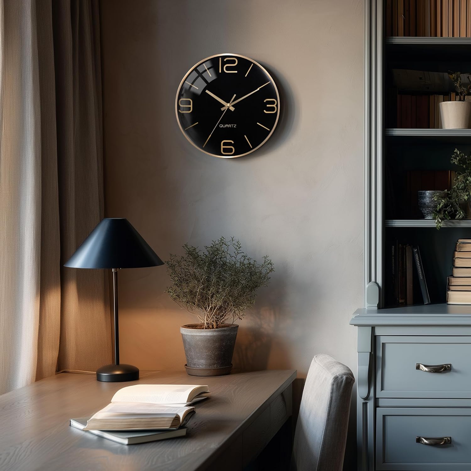 Battery Operated Luxe Black Wall Clock — 12" - View 3