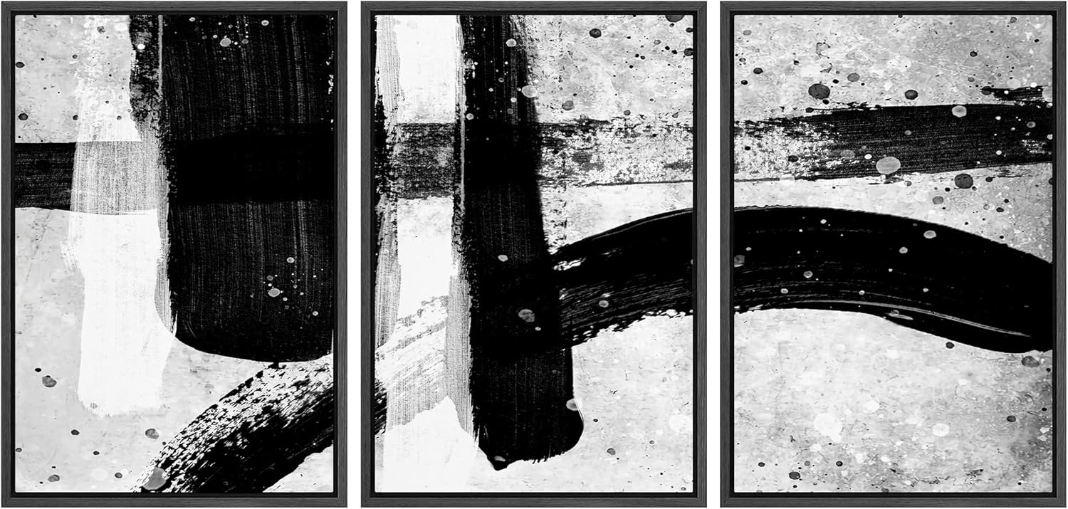 Boho Framed Wall Art — 16" — 24" x 36" x 3 Panels BLACK