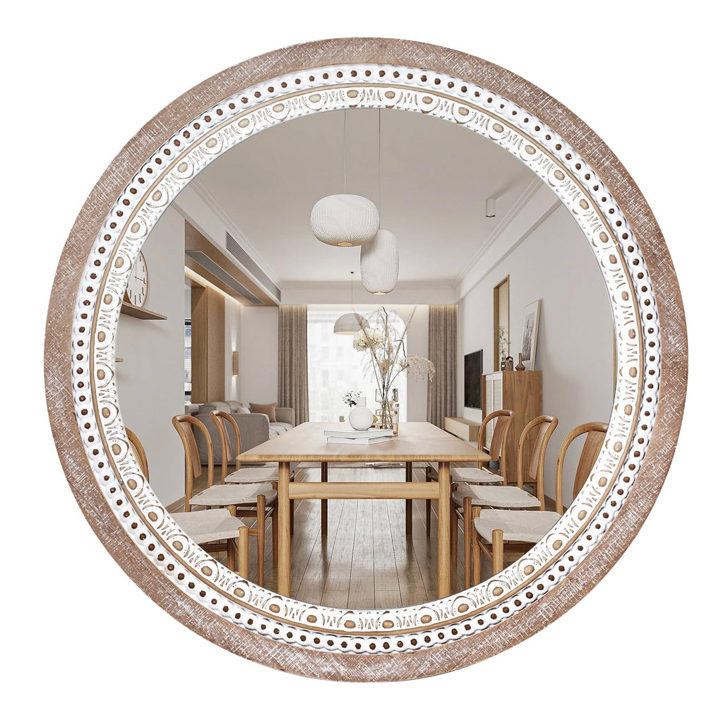 Boho Wood Round Mirror — 24"
