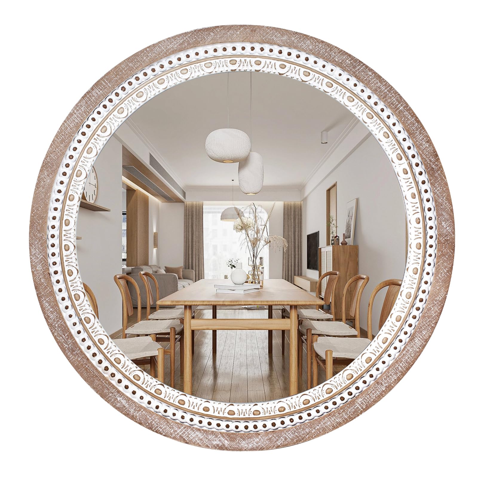 Boho Wood Round Mirror — 24"