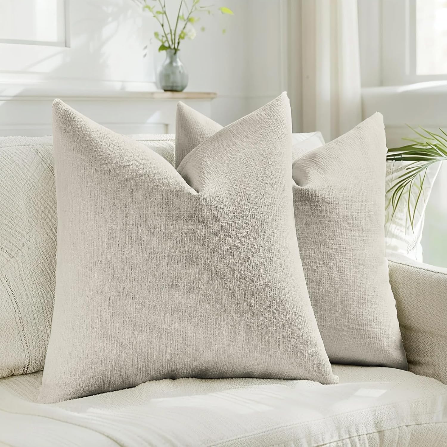 Linen Boho Beige Pillow Cover — 18" — Natural Linen