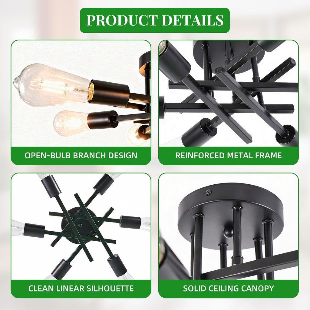 Farmhouse Black Chandelier — 6-Light - View 4