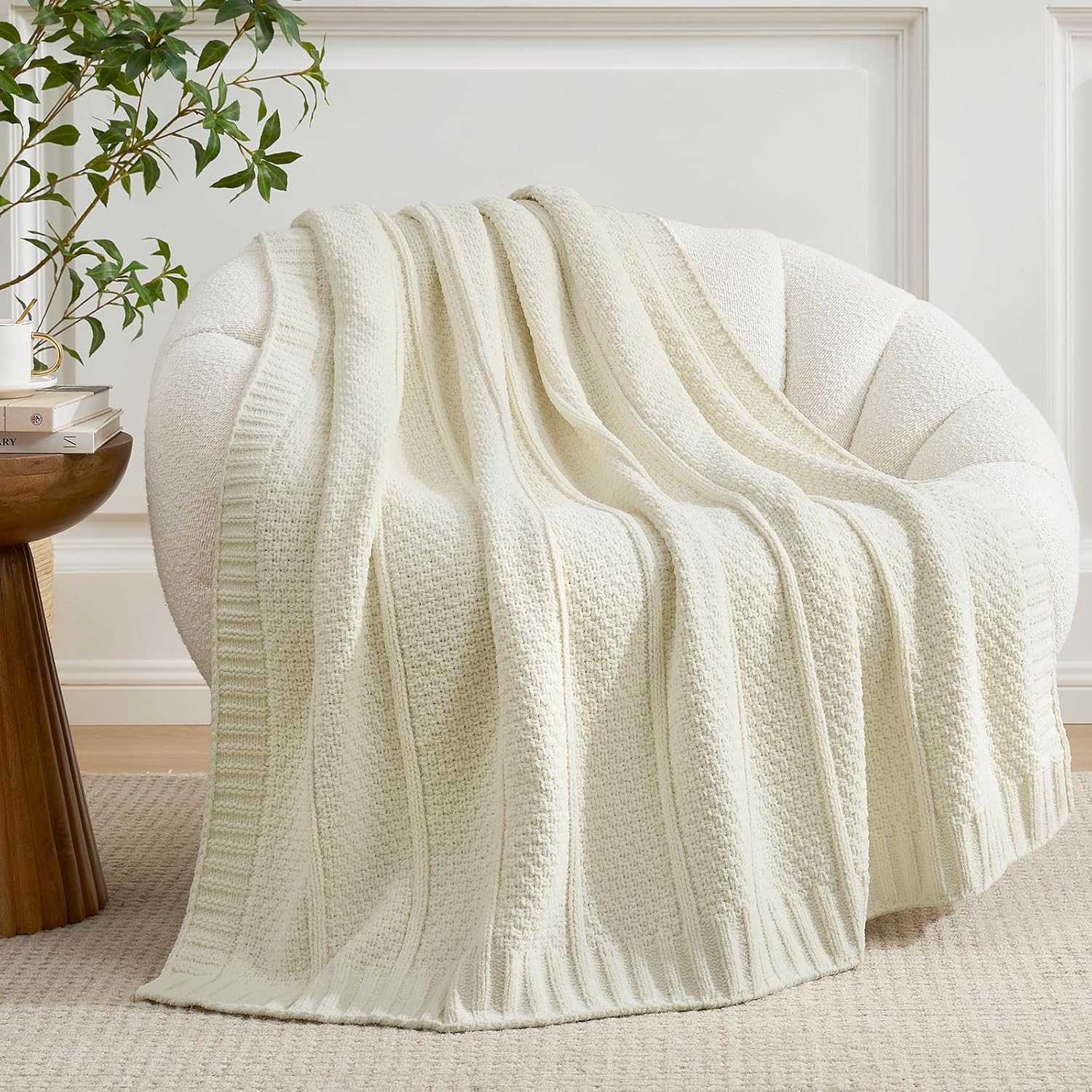 Knit Beige Throw Pillow — 50" - View 2