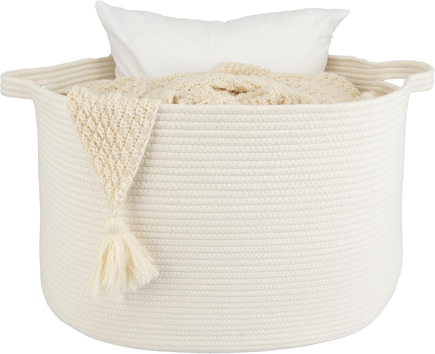Round Boho Black Throw Pillow — 22" — white