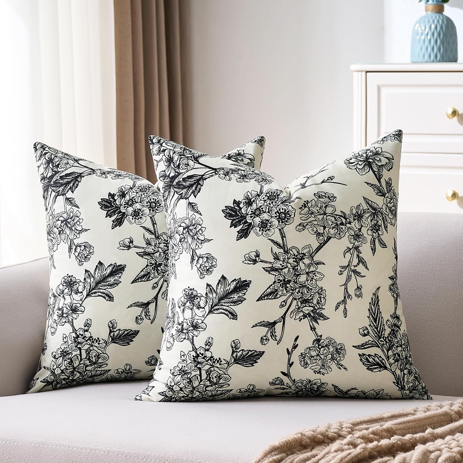 Velvet Boho Black Throw Pillow — 20" — Black