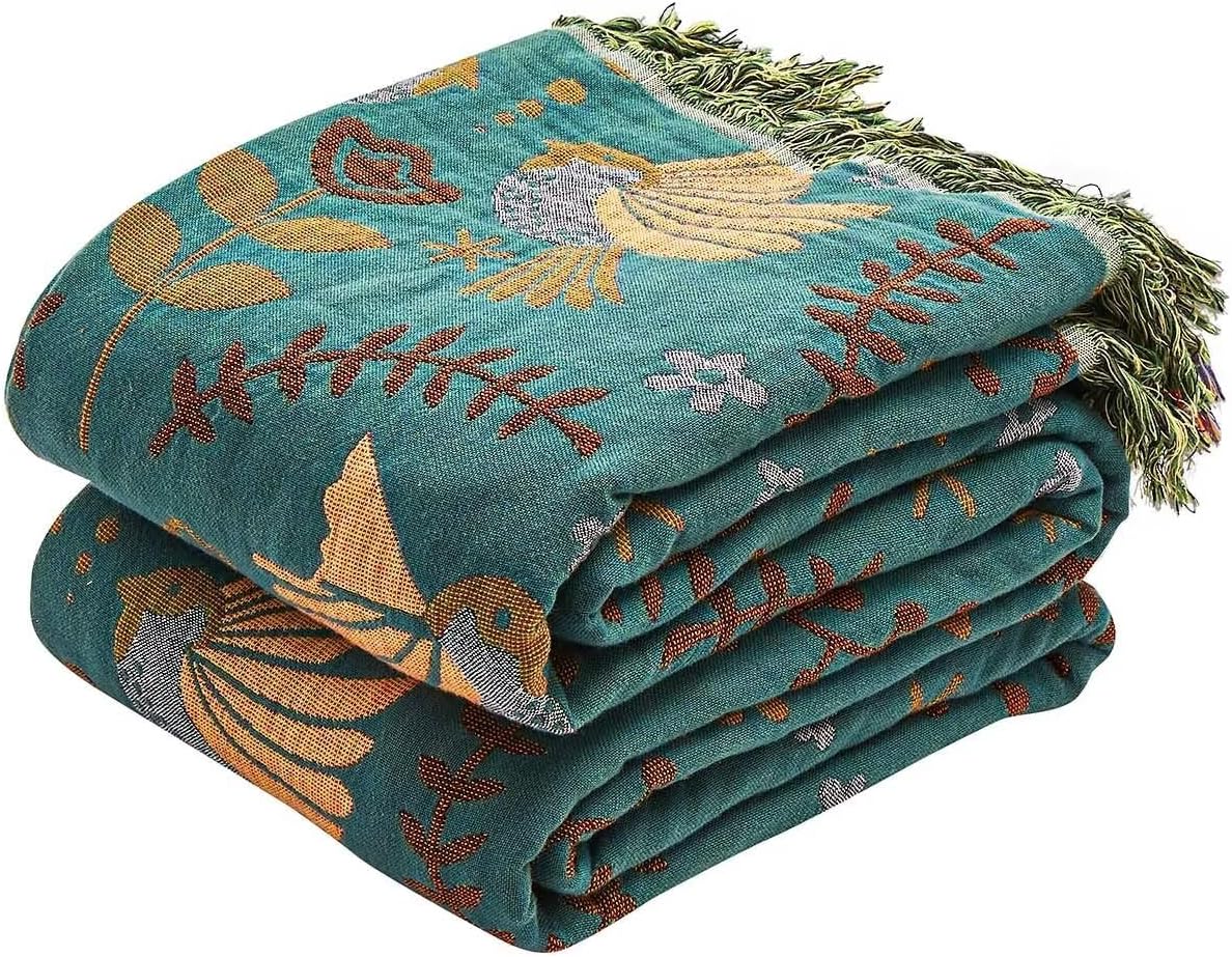 Boho Beige Throw Pillow — 50" — Spring Bird Blue
