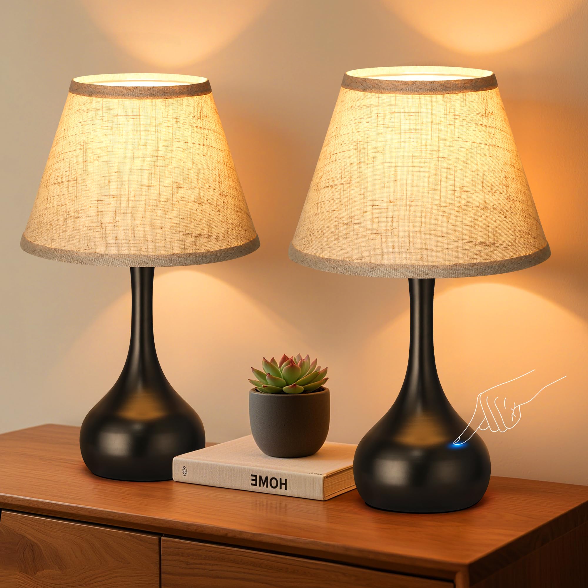 Dimmable Farmhouse Black Bedside Lamp — Set of 2
