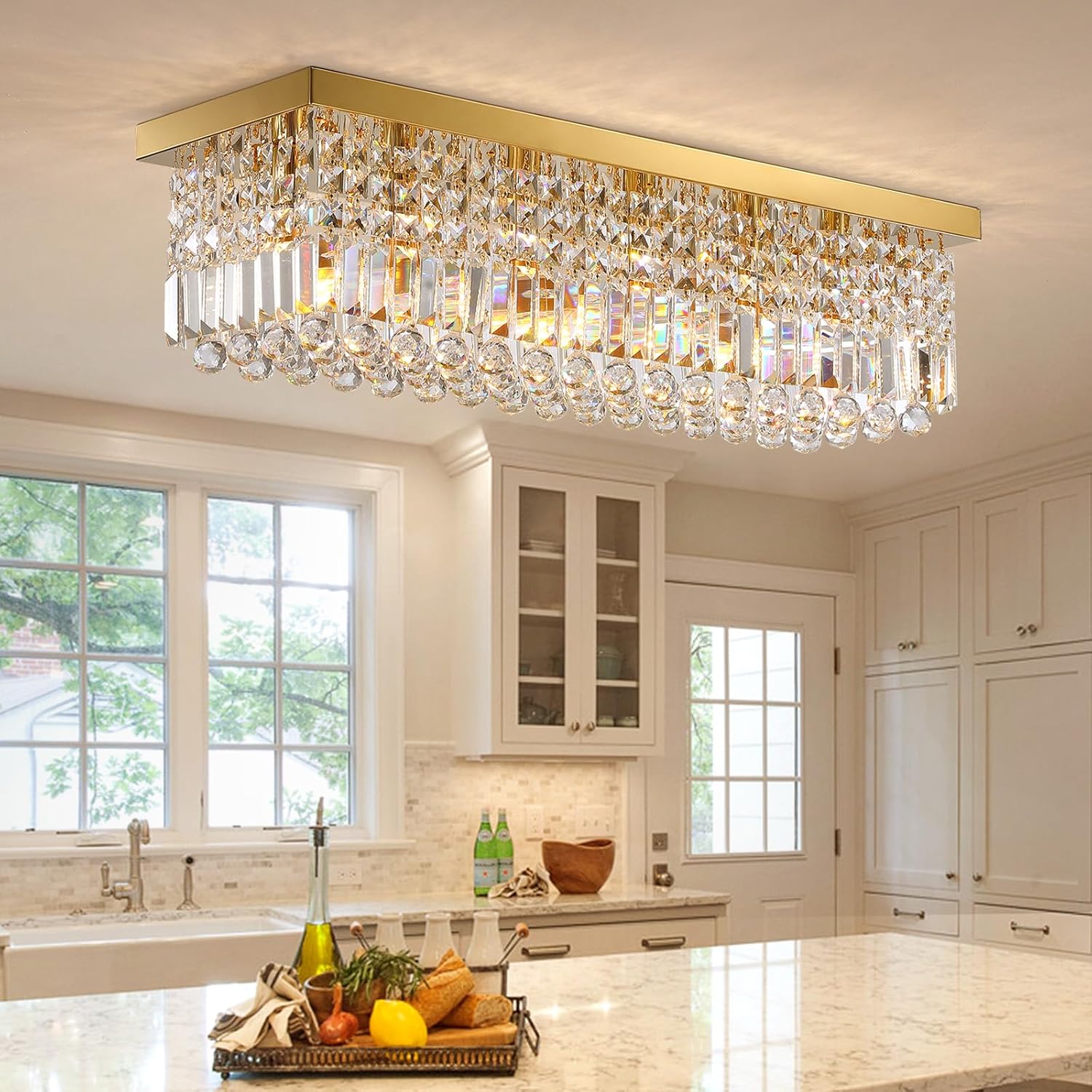 Adjustable Luxe Glass Chandelier — 6-Light — Flush Mount Style