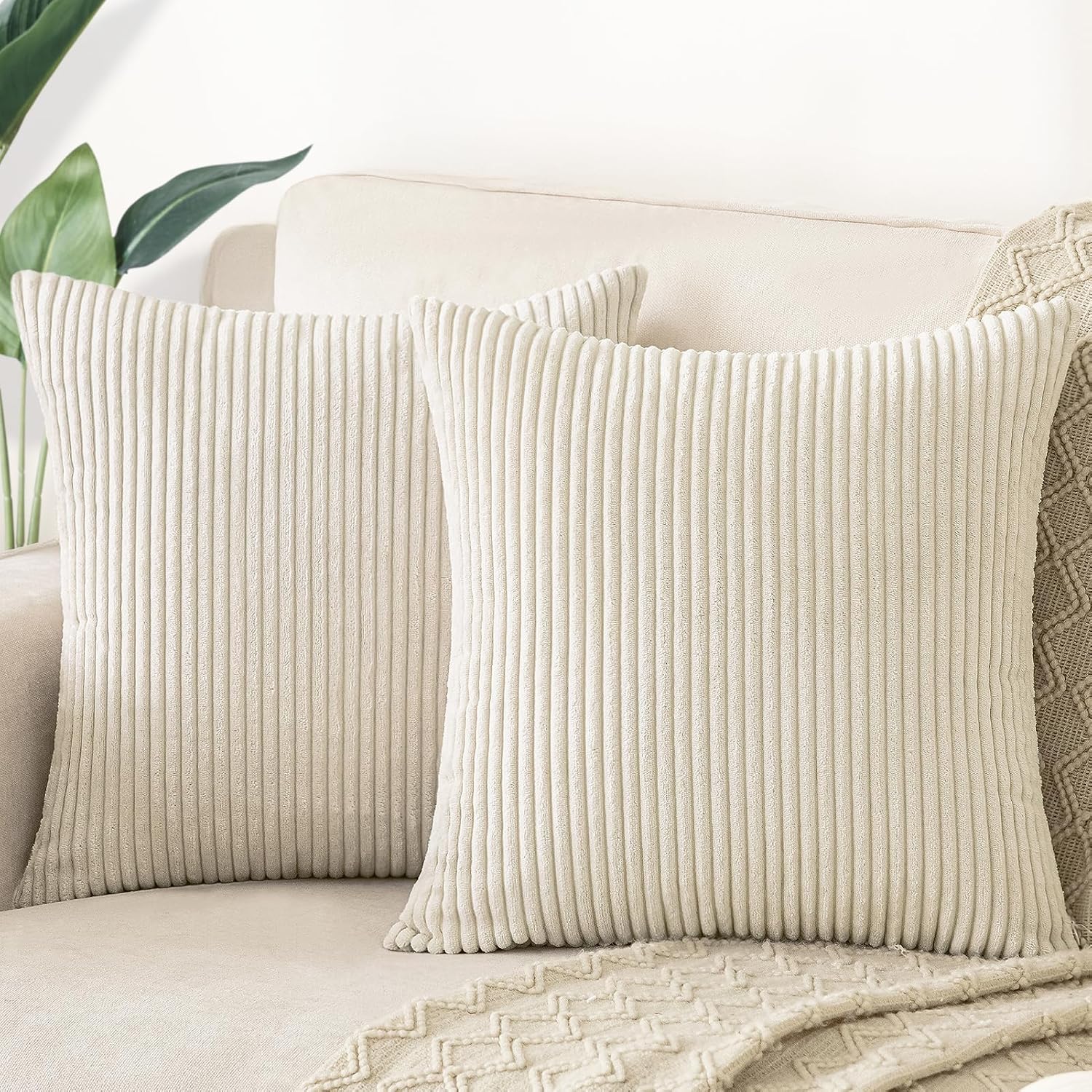 Boho Beige Throw Pillow Cover — 18" — Beige