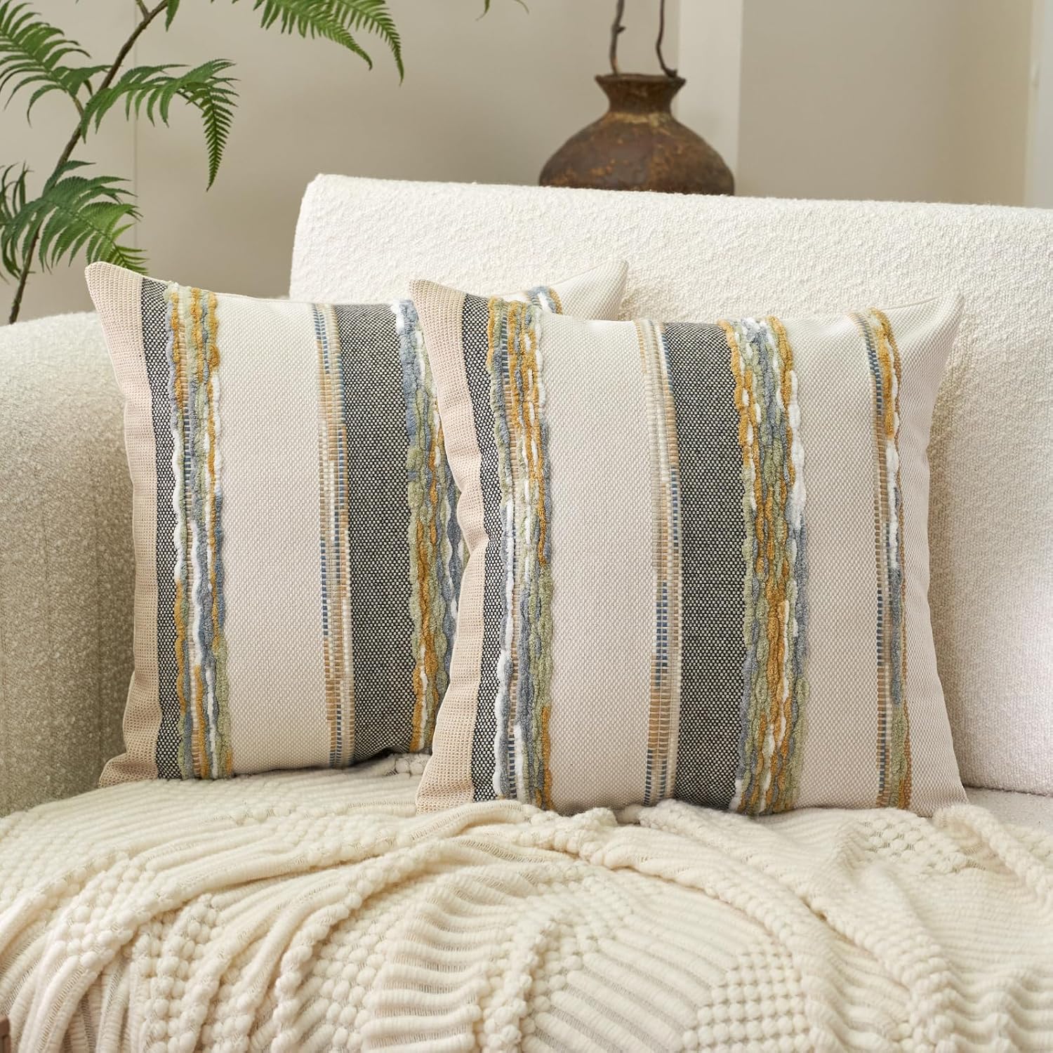 Tufted Boho Black Throw Pillow Cover — 18" — Yellow