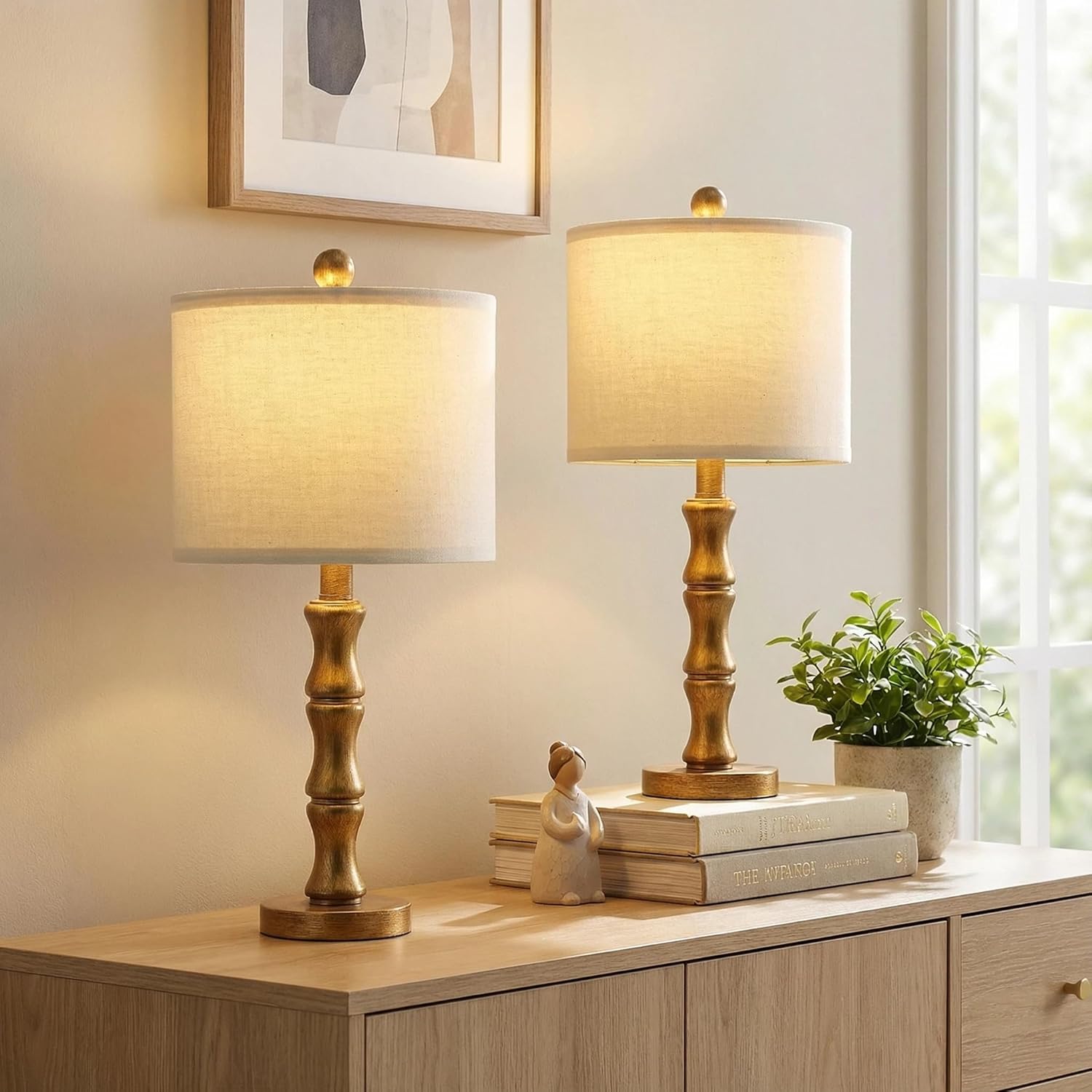 Linen Farmhouse Brown Bedside Lamp — 20.5" — SMALL 20.5"-Antique Gold