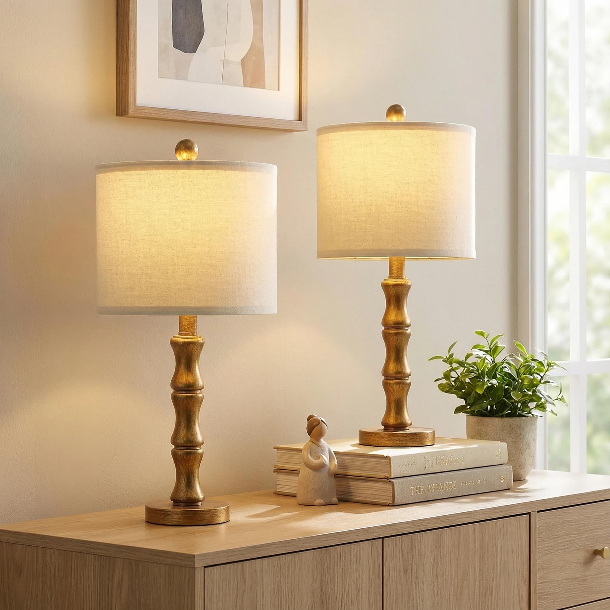 Linen Farmhouse Brown Bedside Lamp — 20.5"