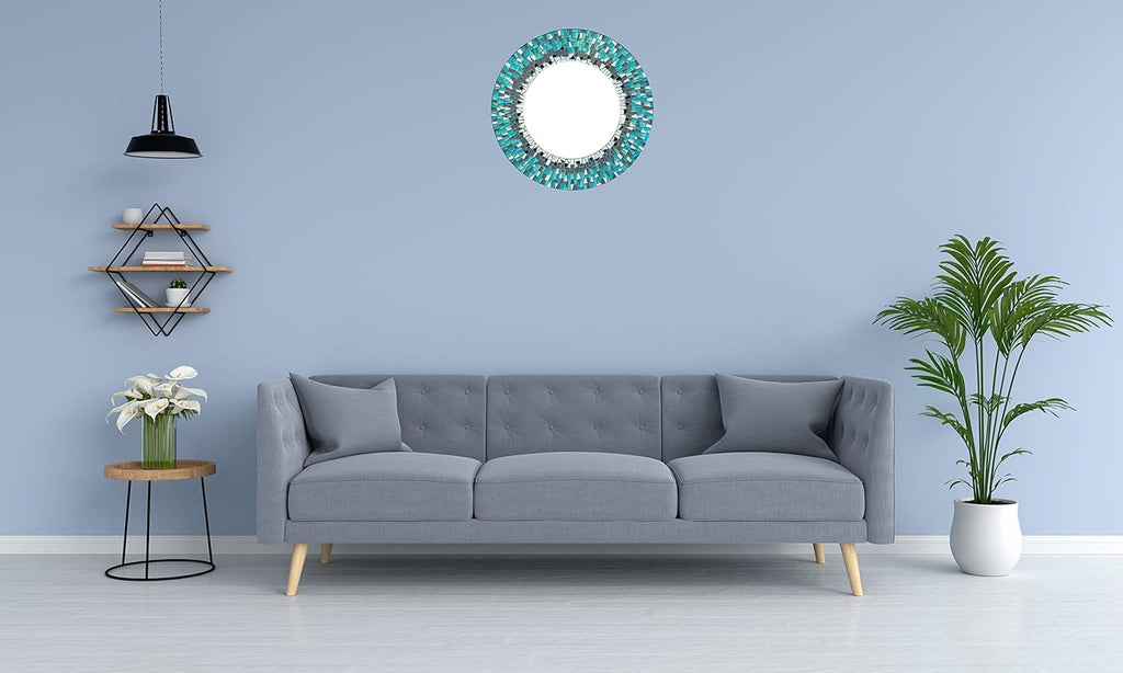Handcrafted Blue Round Mirror — 24" - View 6