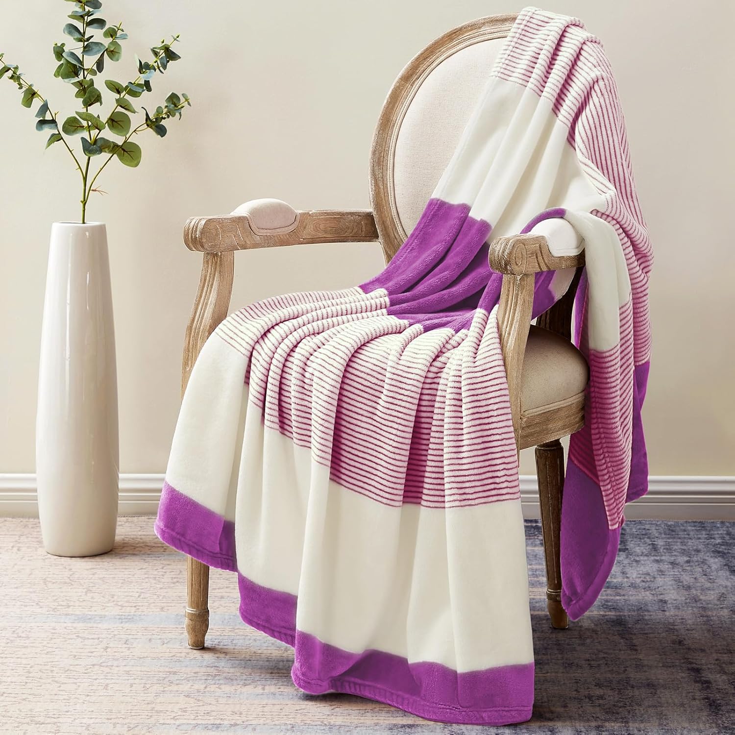Beige Throw Pillow — 60" — Purple/Cream