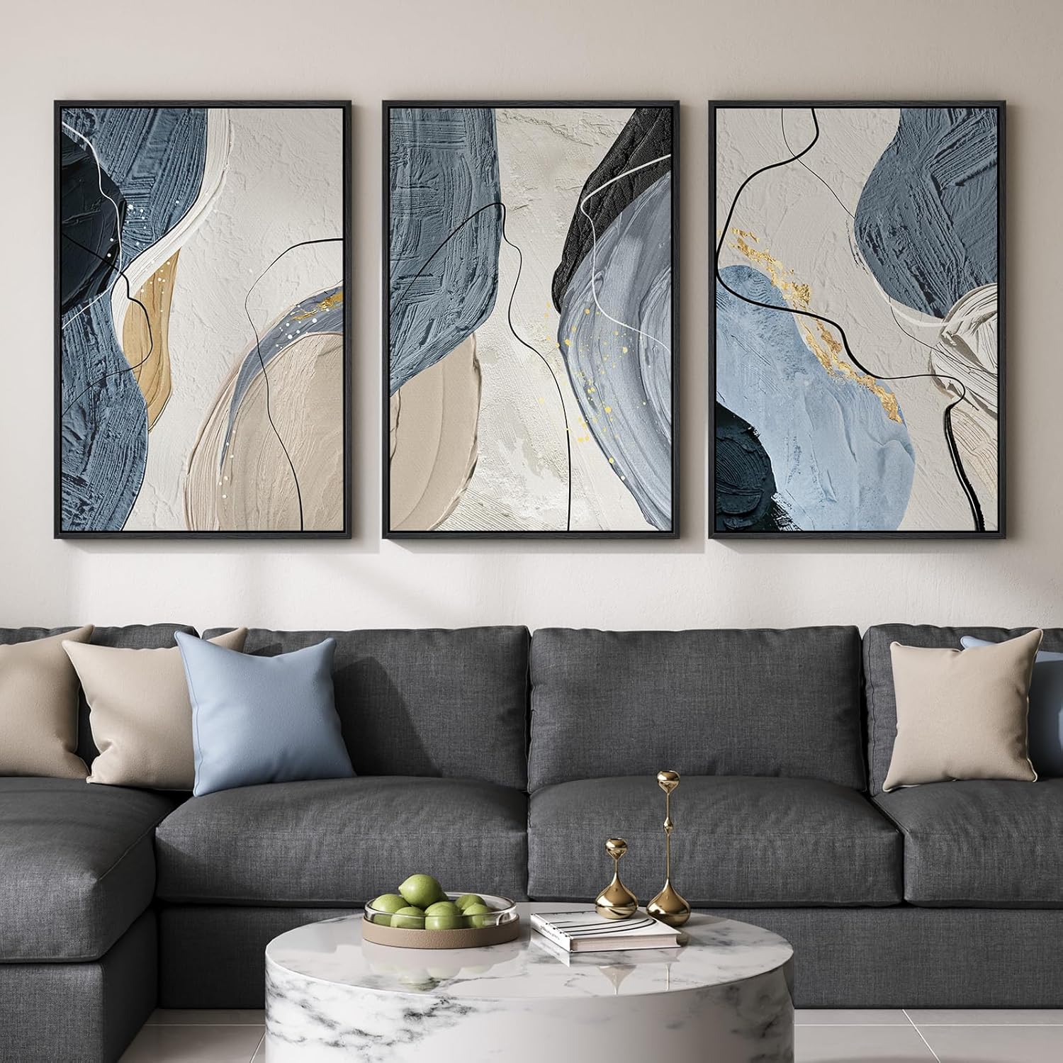 Framed Modern Beige Wall Decor — 24" — 24" W x 36" H x 3Pcs