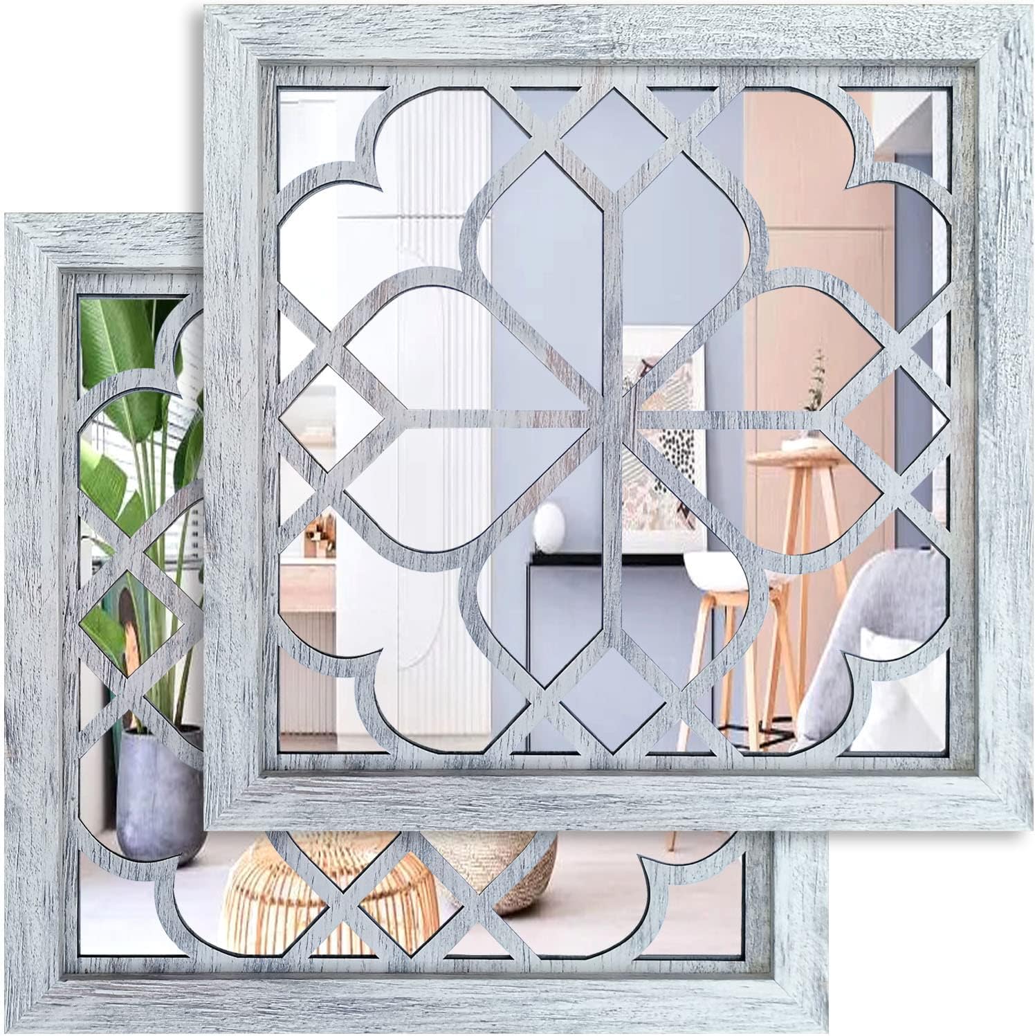Rectangular Farmhouse Black Wall Mirror — 15" — Rustic White