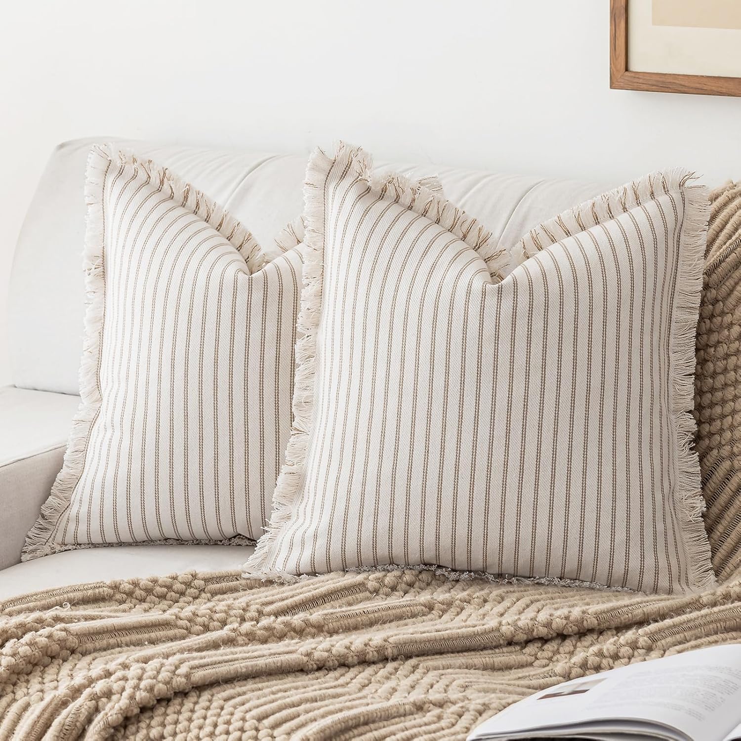 Boho Beige Throw Pillow Cover — 18" — Khaki