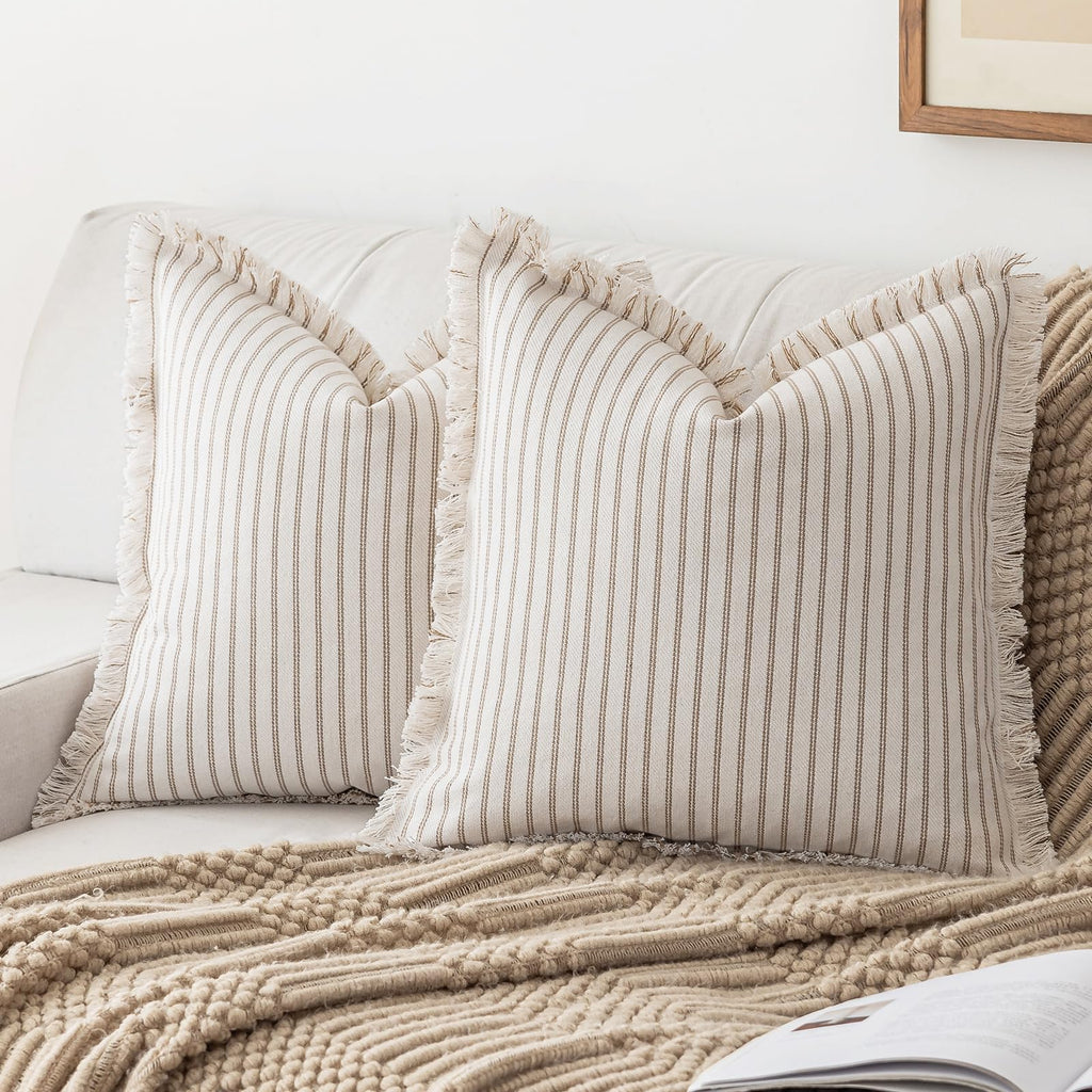 Boho Beige Throw Pillow Cover — 18"