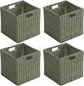 Handwoven Boho Beige Storage Basket — 13" — Green