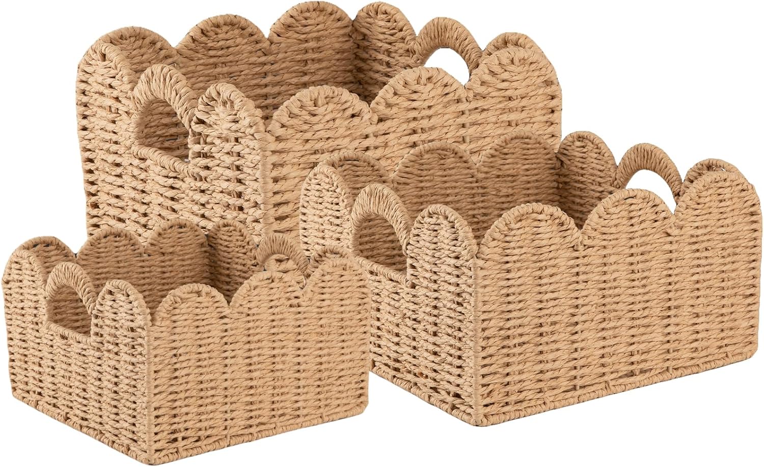 Hand-Woven Boho Brown Storage Basket — Set of 3 — Yellow