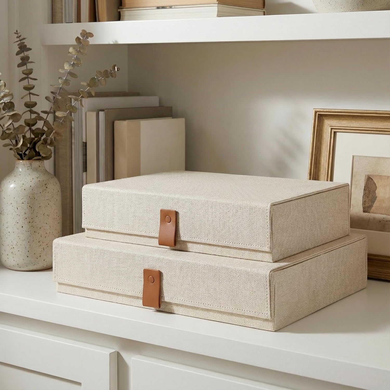 Linen Green Storage Basket — Set of 2 — Ivory