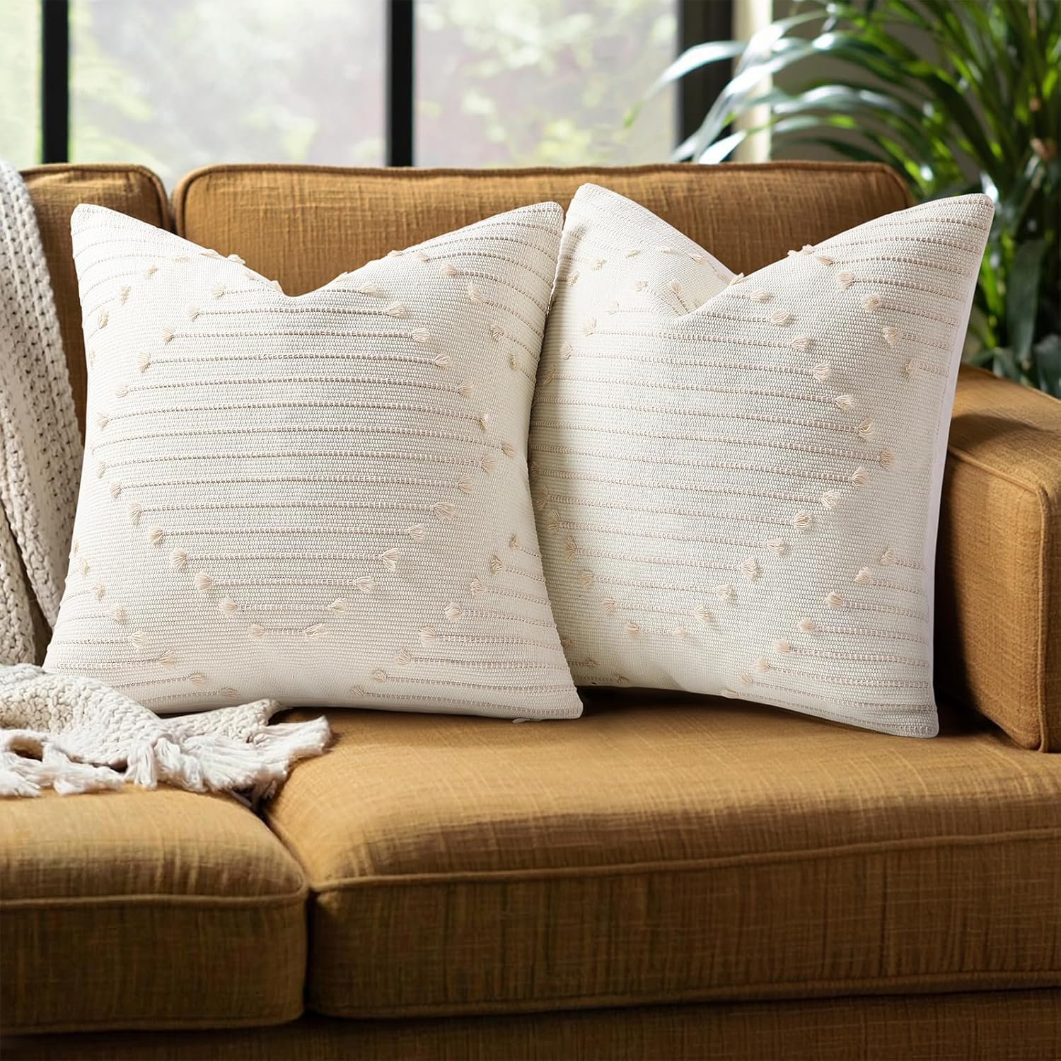 Boho Beige Throw Pillow Cover — 18" — Beige