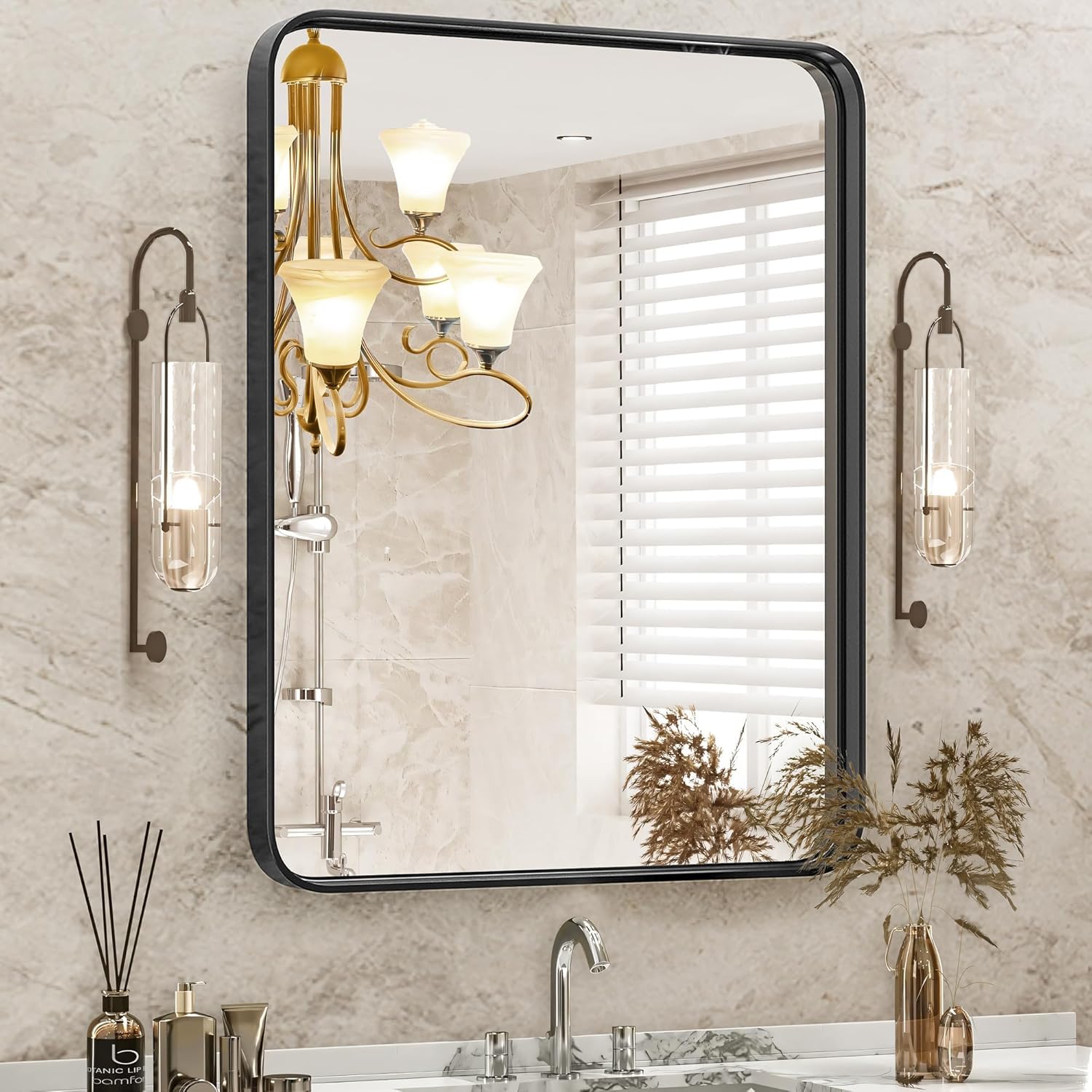 Black Round Mirror — 24" — Matte Black