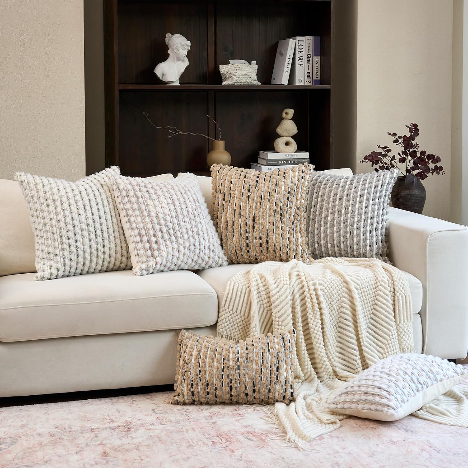 Tufted Boho Blue Throw Pillow Cover — 18" - View 6