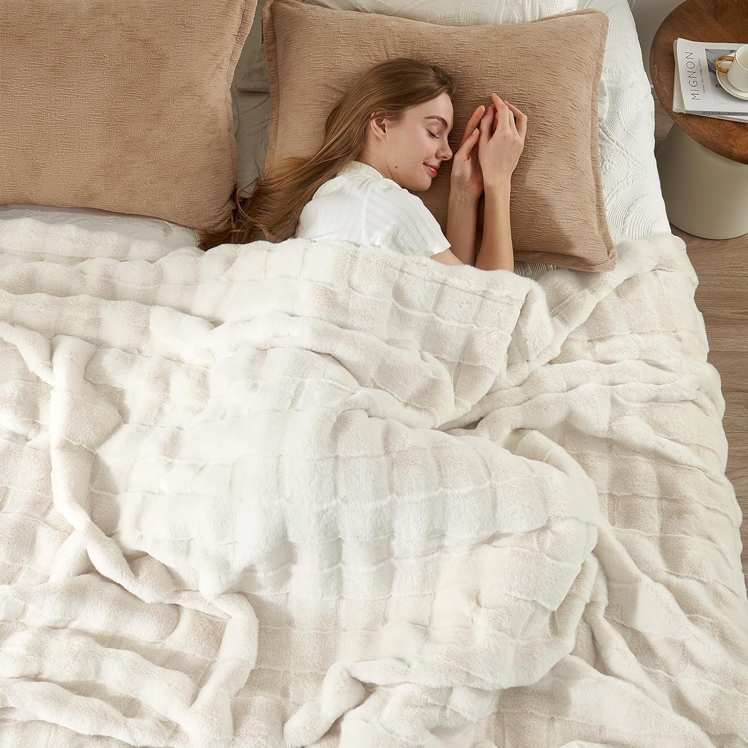 Beige Throw Pillow — 60" — Cream White