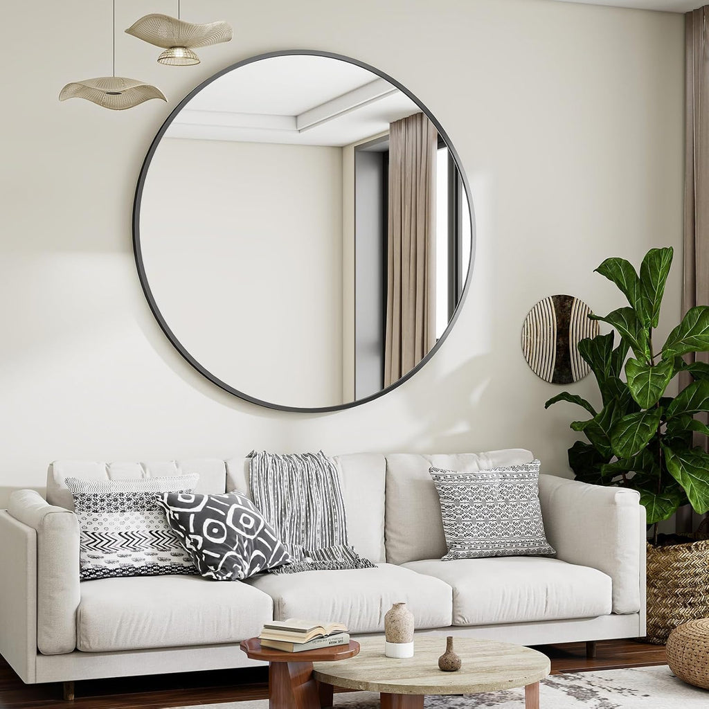 Round Modern Black Mirror — 48" - View 2