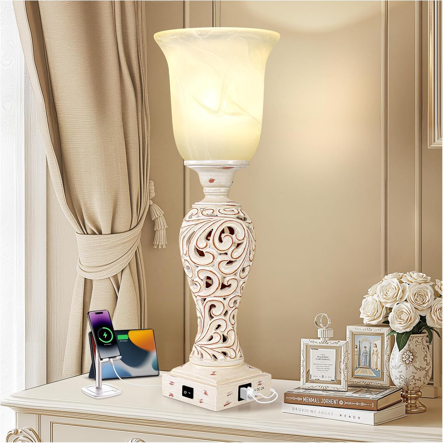 Dimmable Farmhouse Beige Bedside Lamp — 20" — Cream-1 PCS