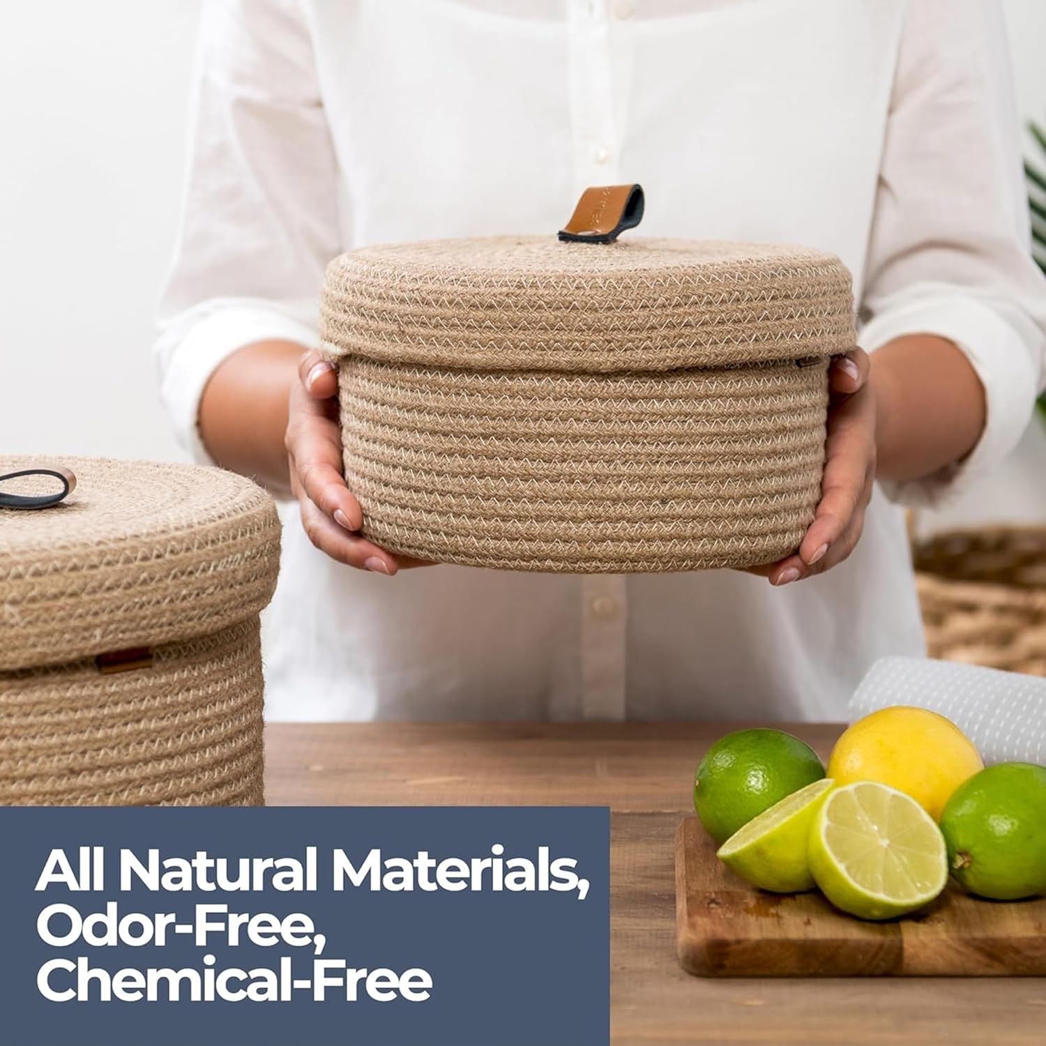 Round Boho Brown Woven Basket — Set of 2 - View 4