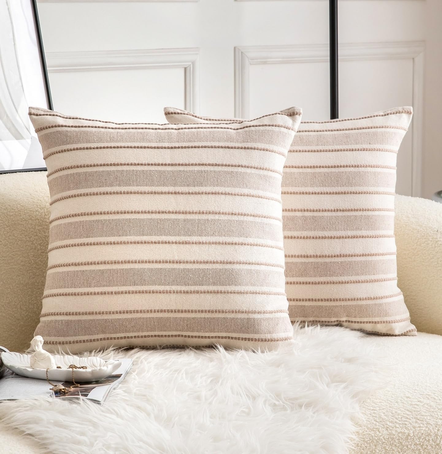 Boho Beige Throw Pillow Cover — 18" — Taupe