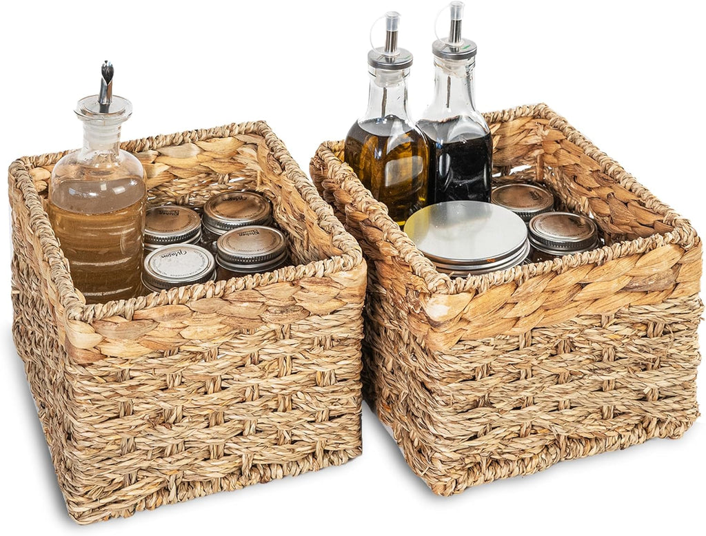 Boho Rattan Storage Basket — 17" — Small (2-Pack) - 8" x 7" x 5.5" in.
