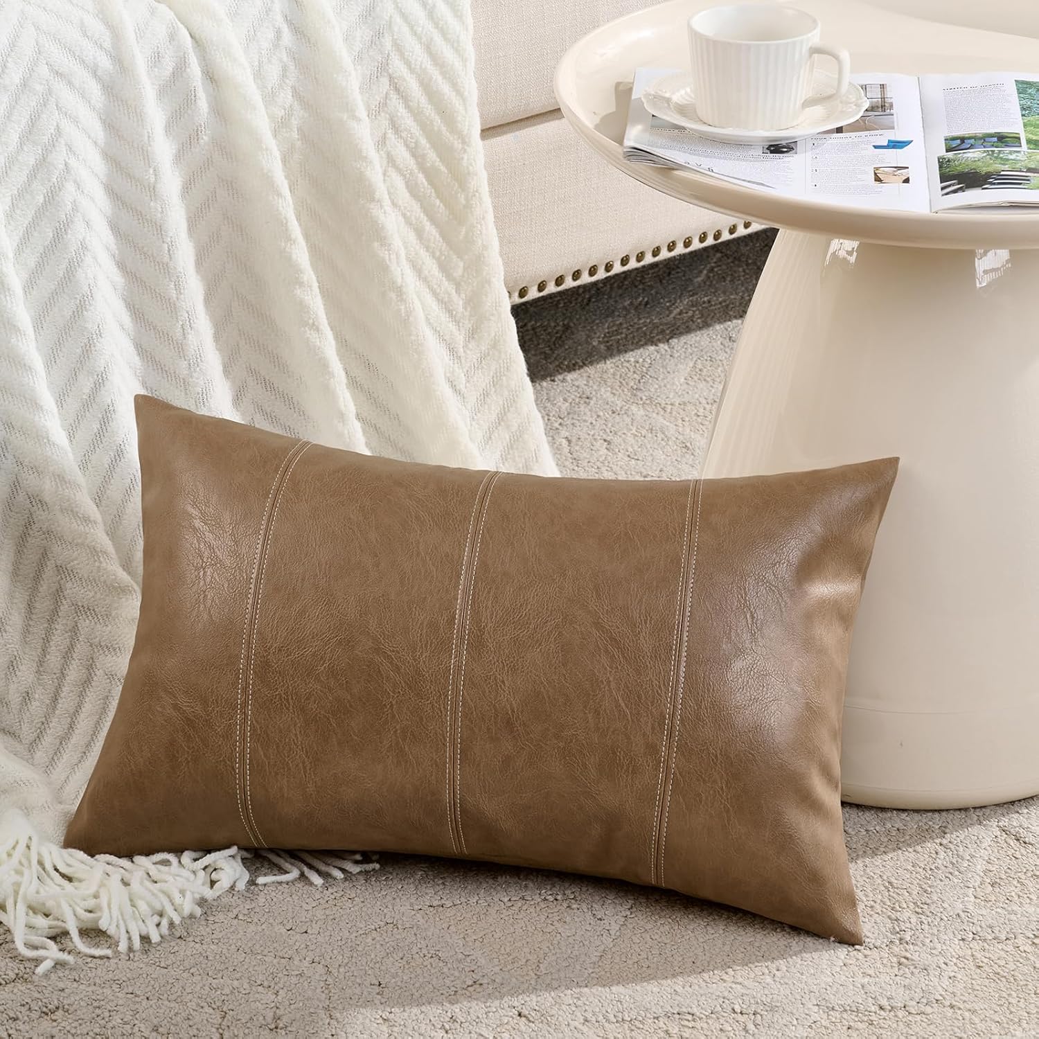 Lumbar Boho Beige Throw Pillow Cover — 36" — 20" x 12" (Pack of 1)