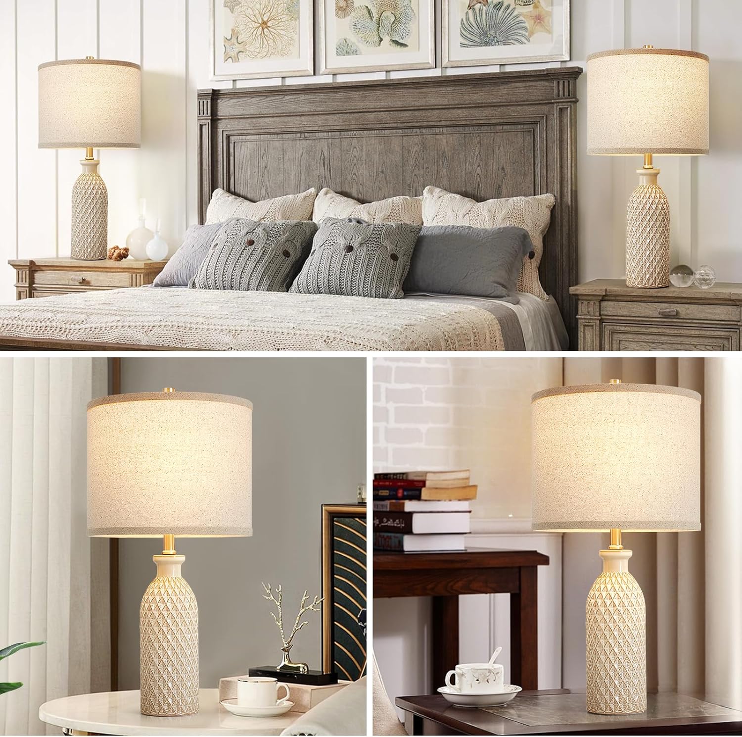 Adjustable Farmhouse Beige Bedside Lamp — 24.8" - View 6