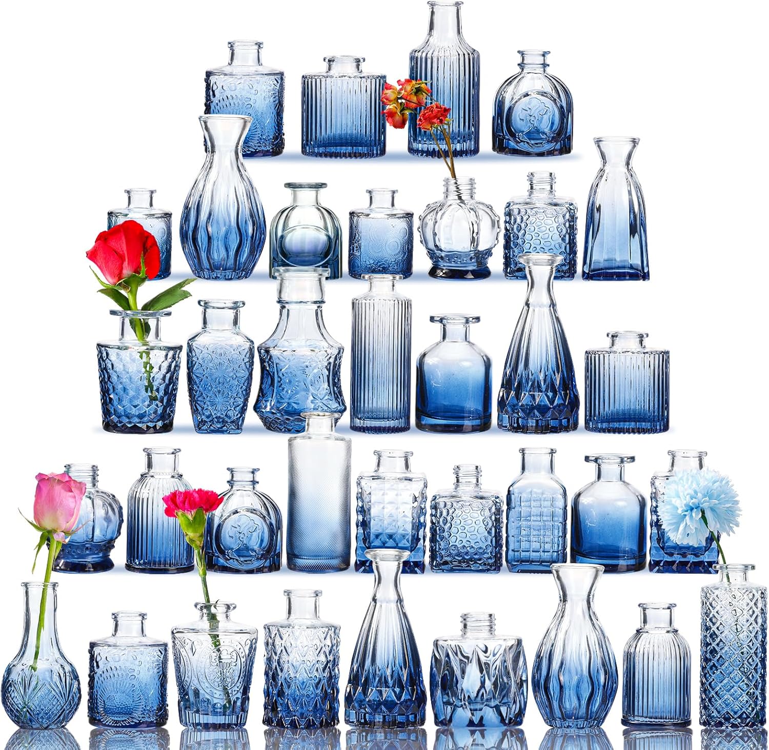 Vintage Blue Flower Vase — Set of 5 — Blue